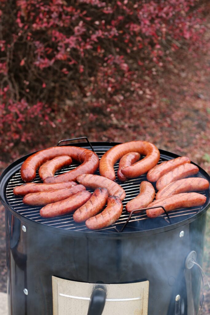 smoke sausage on a Weber Smoker