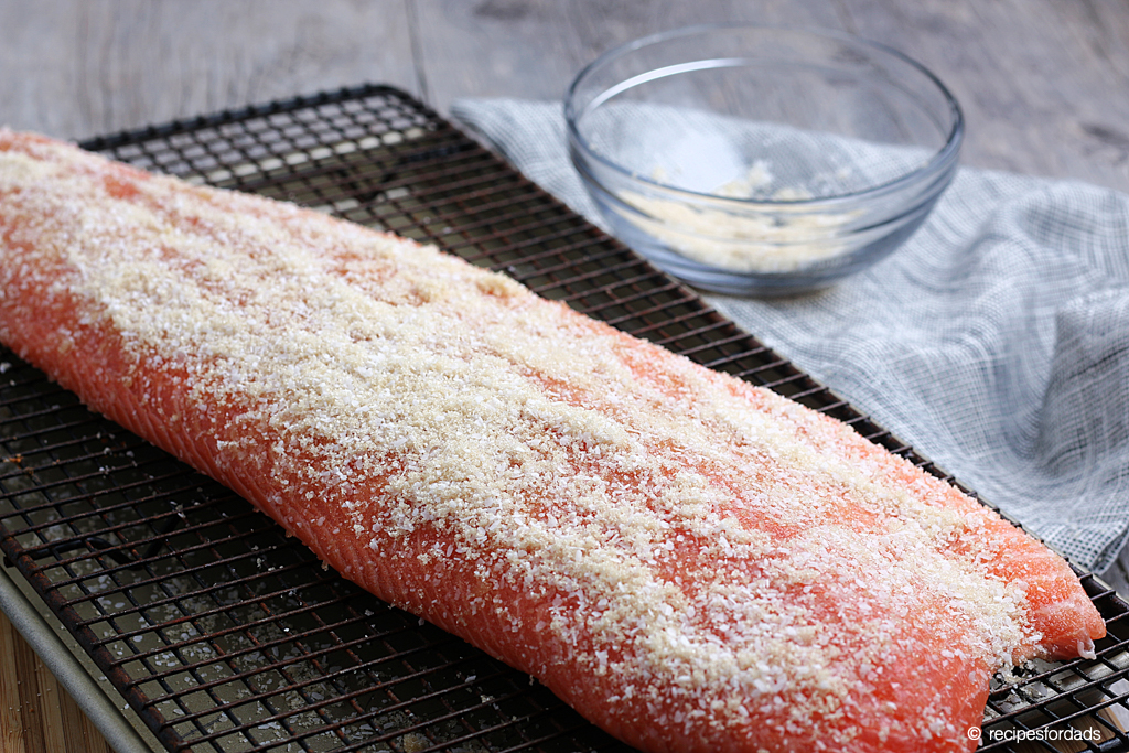 Brown sugar sprinkled on top of wild salmon