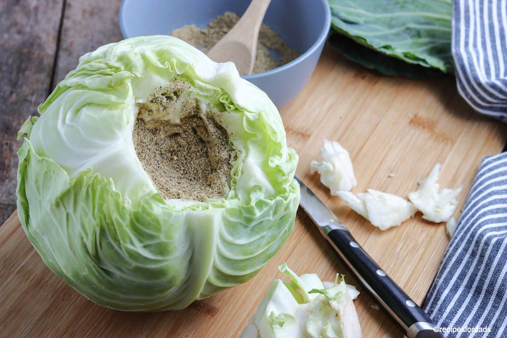 seasoning stuffed inside the cabbage cavity