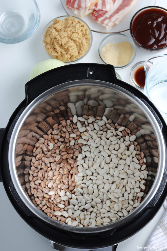 uncooked dry navy and pinto beans in the instant pot