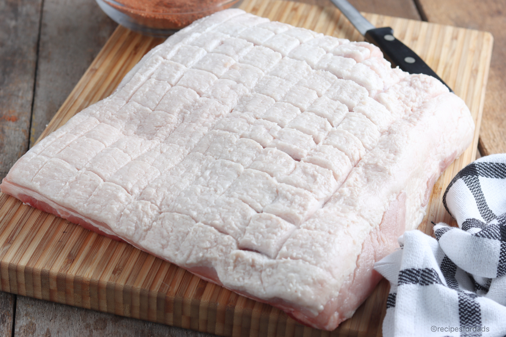 Scored Pork Belly Crisscross