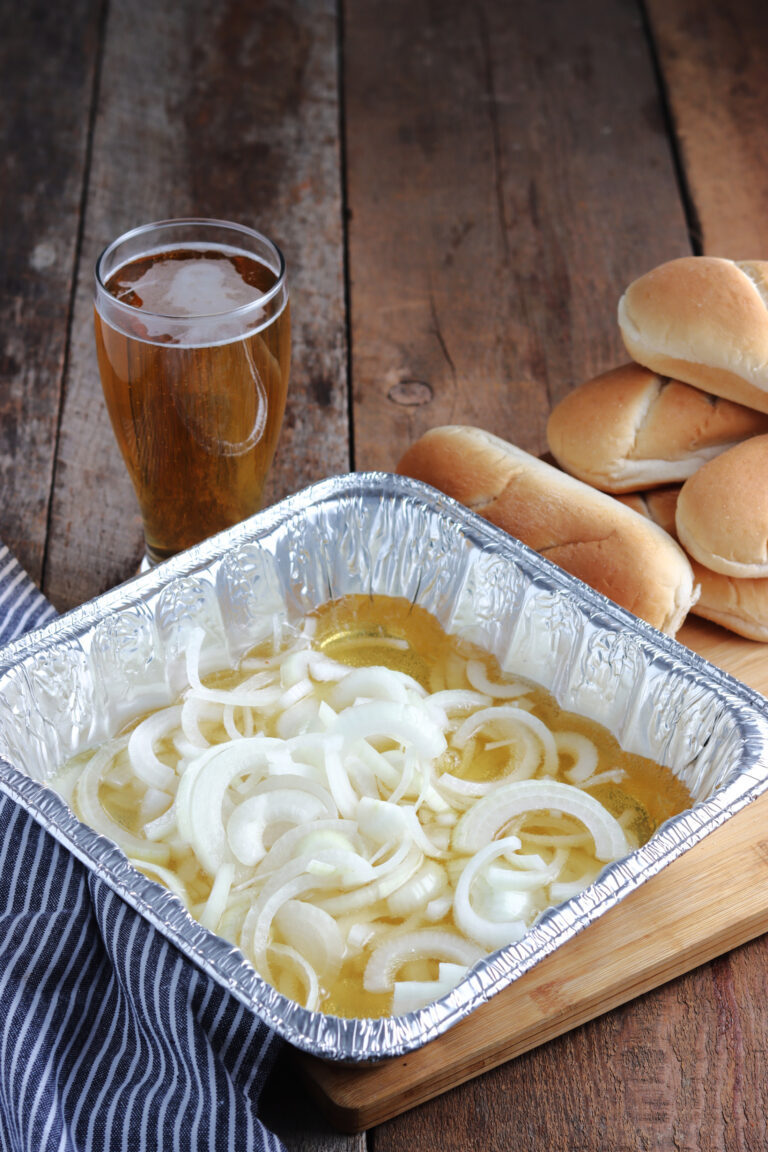 onion and beer mix for a brats beer bath