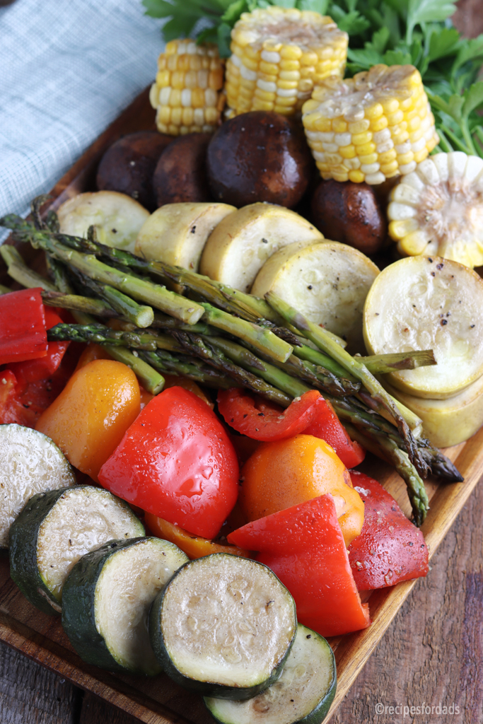 mixed vegetables zucchini, squash, asparagus and corn on the cob