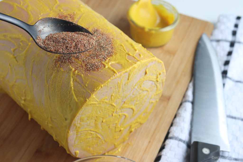 Bologna covered in mustard.