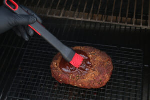 barbecue sauce on smoked meatloaf