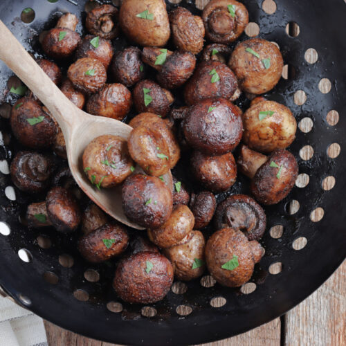 smoked mushrooms in grill pan