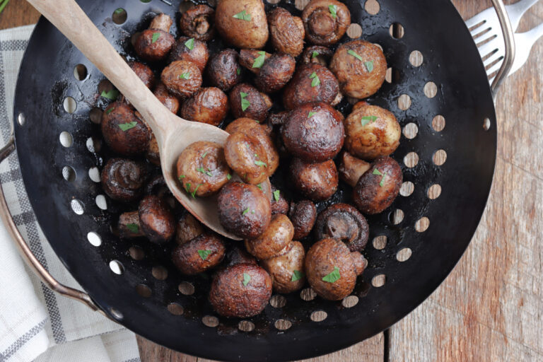 smoked mushrooms in grill pan