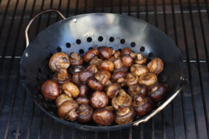 smoked mushrooms on Traeger smoker