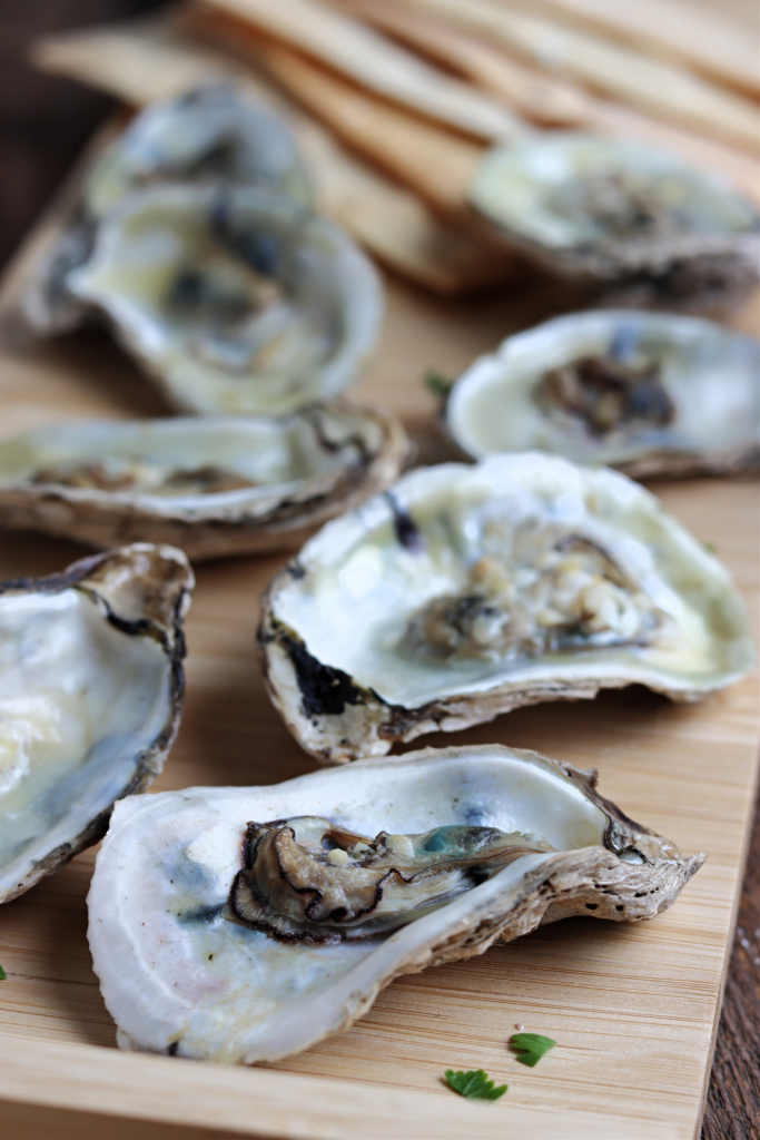 smoked oysters on wood boards
