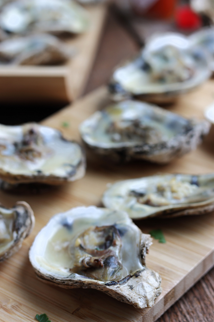 smoked oysters on wood boards