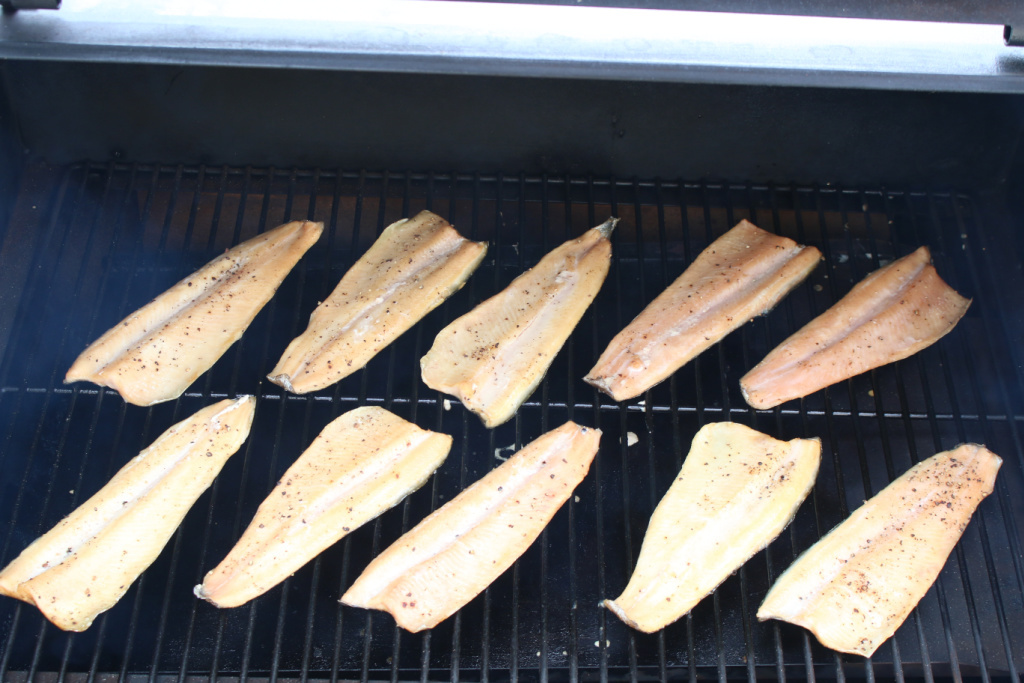 smoked rainbow trout on Traeger Smoker