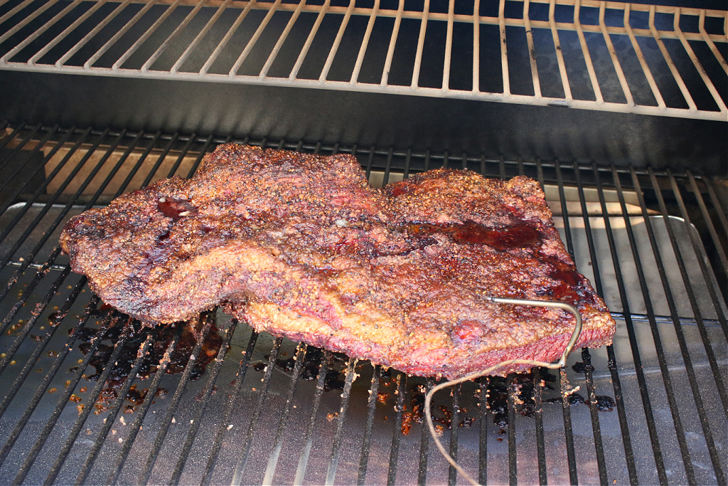 smoked brisket cooked on Traeger smoker