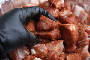 dry rub on pork belly cubes