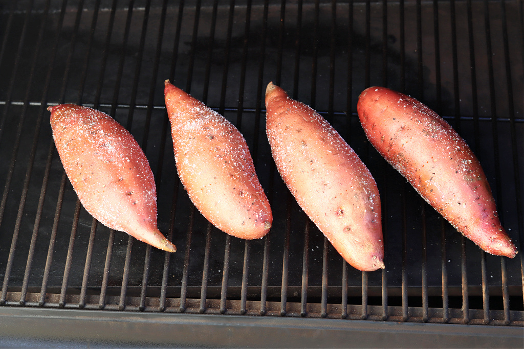 sweet potatoes on Traeger smoker